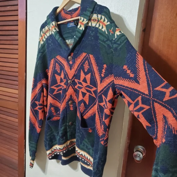 S O L D.Polo Ralph Lauren Southwestern Aztec Native Multi Shawl Cardigan Sweater - Picture 2 of 12